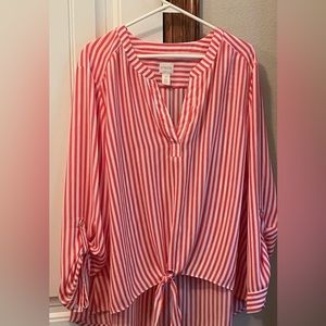 Chicos red striped no iron top. Size 4.